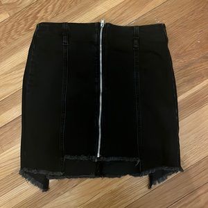 Black denim skirt, zip up.